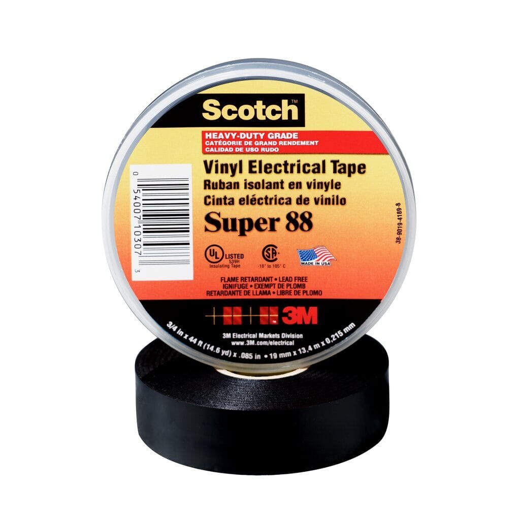 Scotch® 7000006093 Sided Premium-Grade Electrical Tape, 36 yd L x 2 in W, 8.5 mil THK, Rubber Adhesive, PVC Backing, Black